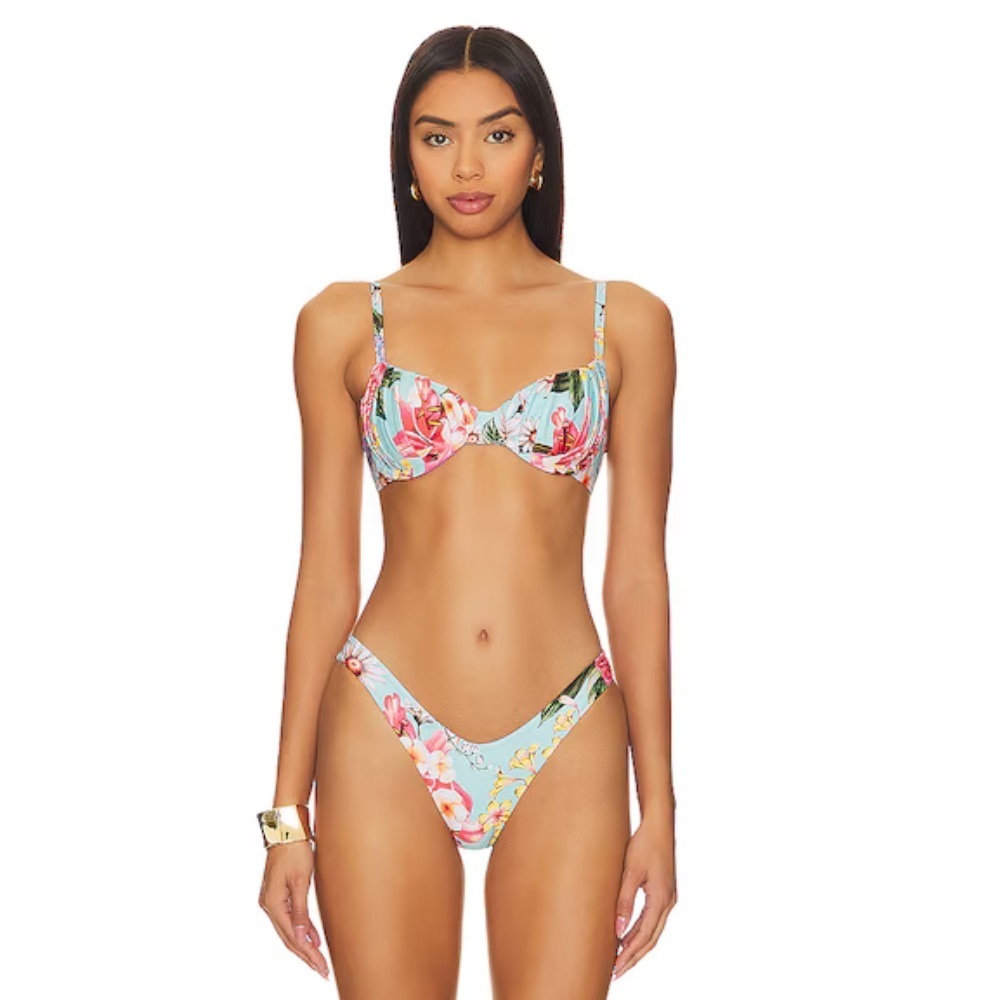 Agua Bendita REVOLVE Karin Underwire Top Aqua Floral Print bikini swimsuit M - Picture 4 of 8